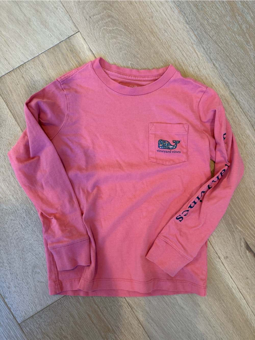 Vineyard Vines Kids Long-Sleeve Pocket Tee in Coral Pink thanksgiving size 5